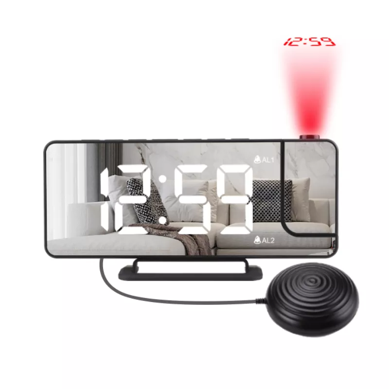 LED Mirror Time Display Vibration Clock With Projector
