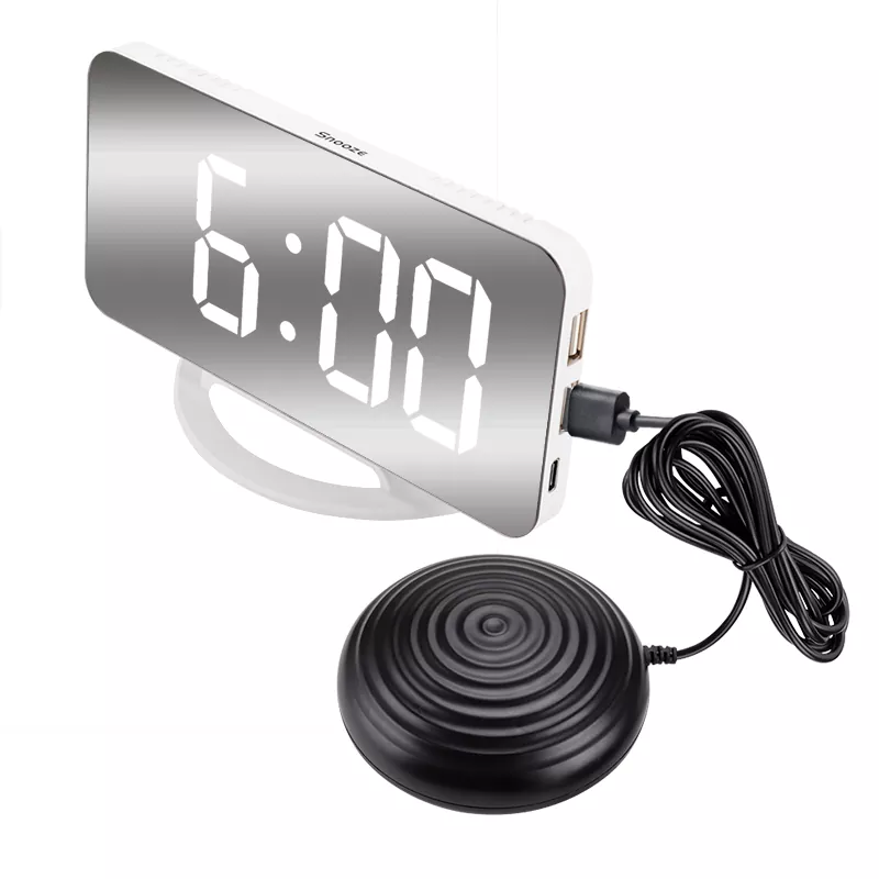 Jam Alarm Getaran Cermin USB Ganda LED Untuk Tunarungu