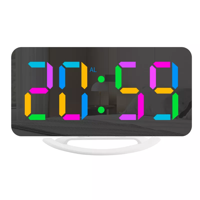 Jam Alarm Cermin Meja Tampilan Warna RGB LED